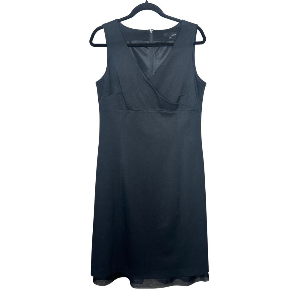 Hennes by H&M Size 12 Black Sleeveless Midi Dress Mesh Accent Workwear Formal